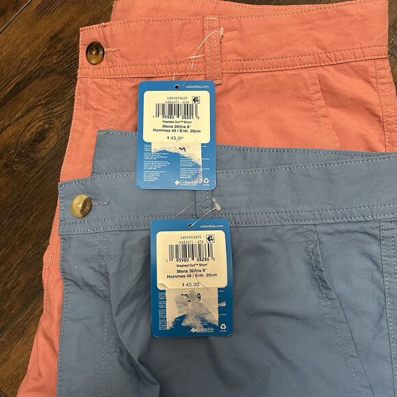 NWT Bundle Of 2 Columbia Mens Washed Out Shorts Size 36 8” Inseam Blue Red - Picture 2 of 14